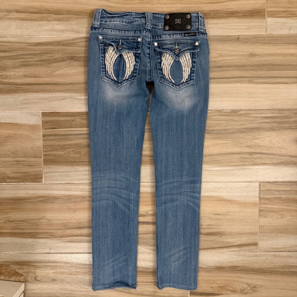 Miss Me Angel Wing Rhinestone Skinny Jeans JP5082SK VTG 14 Blue Denim 27